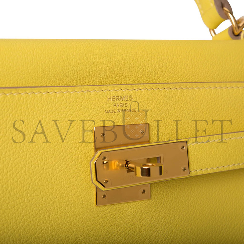HERMES KELLY 28 LIME EVERCOLOR GOLD HARDWARE (28*22*10cm)